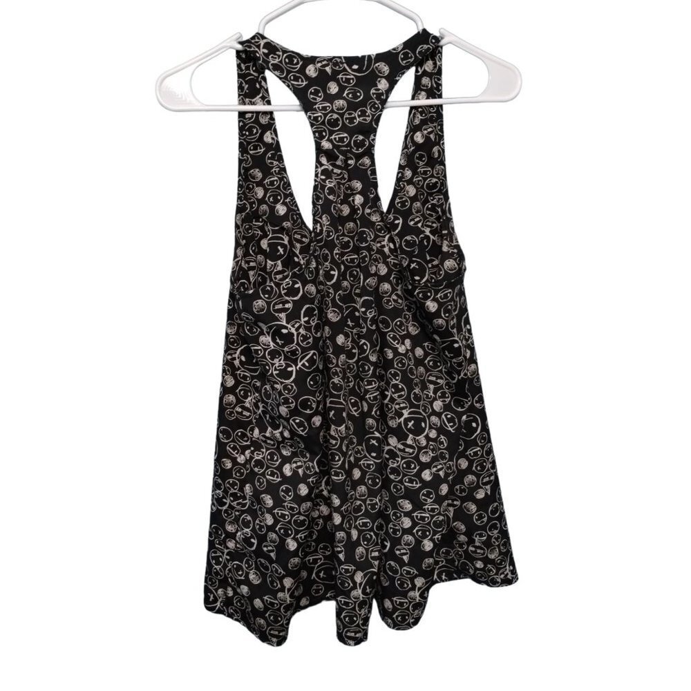 d'closet Smiley Face Print Sleeveless Blouse One Size Black White 1/4 Zipper Fro